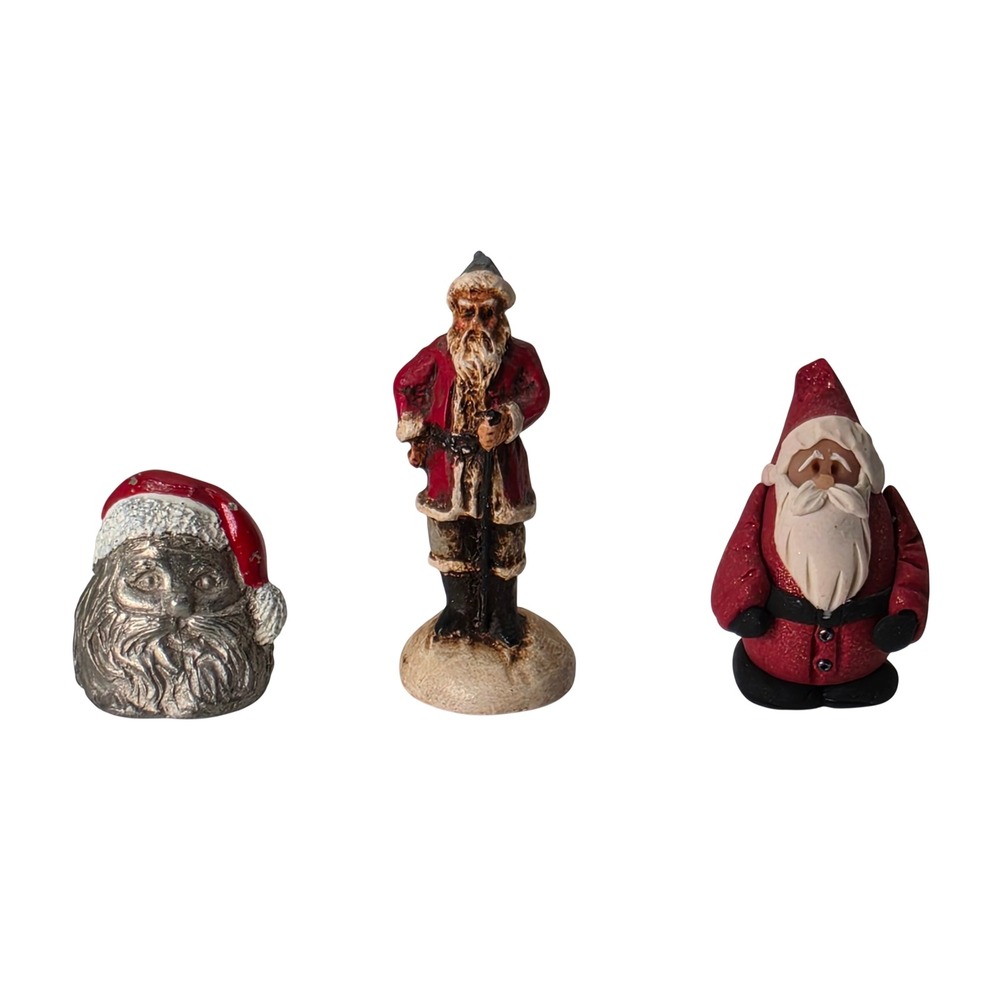 Vtg Santa Claus Figurine Lot of 3 Father Christmas Thimble Folk Art Decor Small